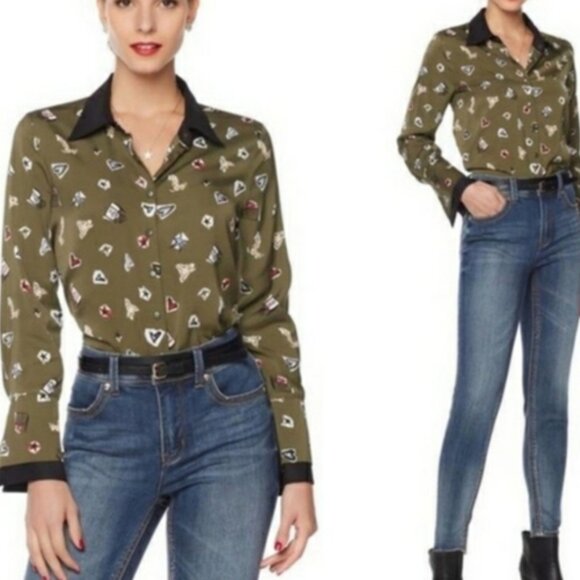 French Rendez Vous Scarlet Print Red Double Cuffs Fun Dear Print Plus Size 16 - Picture 3 of 10